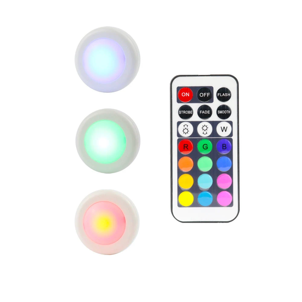 LED RGB Color Cabinet Wireless Lights Battery Operated Puck Light with Remote Control